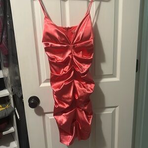Coral ruched sexy dress!